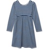 image:imageLands End Girls Long Sleeve Gathered Waist Jersey DressNavyWhite Stripe