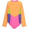 image:imageLands End Girls Long Sleeve Half Zip One Piece UPF 50 SwimsuitOrangePink Colorblock
