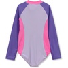 image:imageLands End Girls Long Sleeve Half Zip One Piece UPF 50 SwimsuitPurplePink Colorblock