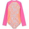 image:imageLands End Girls Long Sleeve Half Zip One Piece UPF 50 SwimsuitSurfOrange