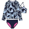 image:imageLands End Big Girls 3 Piece UPF 50 Sun Protection Rash Guard SetTropical FloralNavy
