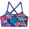 image:imageLands End Girls Chlorine Resistant Criss Cross Bikini TopTropical FloralDazzling Blue