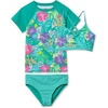 image:imageLands End Girls Chlorine Resistant Short Sleeve Rash Guard Swim Top and Bikini SetTeal Tropical Floral