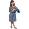 image:imageLands End Girls Long Sleeve Gathered Waist Jersey DressNavyWhite Stripe