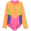 image:imageLands End Girls Long Sleeve Half Zip One Piece UPF 50 SwimsuitOrangePink Colorblock