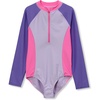 image:imageLands End Girls Long Sleeve Half Zip One Piece UPF 50 SwimsuitPurplePink Colorblock