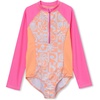 image:imageLands End Girls Long Sleeve Half Zip One Piece UPF 50 SwimsuitSurfOrange