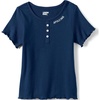 image:imageLands End Girls Short Sleeve Ribbed Henley TShirtDeep Sea Navy