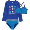 image:imageLands End Girls Slim Rash Guard Swim Top Bikini Top and Bottoms UPF 50 Swimsuit SetDazzling Blue Floral Stripes
