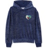 image:imageLands End Girls Velour Hoodie SweatshirtNavy Multi Hearts Stripe