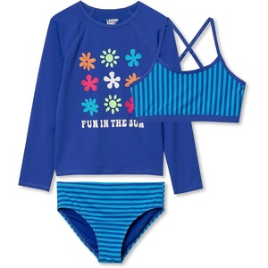 image:imageLands End Big Girls 3 Piece UPF 50 Sun Protection Rash Guard SetDazzling Blue Floral Stripes