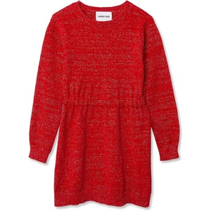 image:imageLands End Girls Chenille Cinched Waist Sweater DressApple Red Glitter