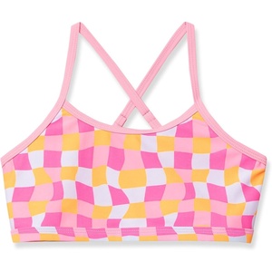 image:imageLands End Girls Chlorine Resistant Criss Cross Bikini TopPinkOrange Check