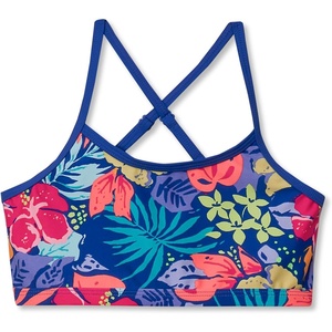 image:imageLands End Girls Chlorine Resistant Criss Cross Bikini TopTropical FloralDazzling Blue