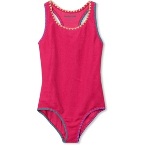 image:imageLands End Girls Chlorine Resistant Racerback One Piece SwimsuitNeon Fuchsia