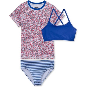 image:imageLands End Girls Chlorine Resistant Short Sleeve Rash Guard Swim Top and Bikini SetRedWhiteBlue Floral
