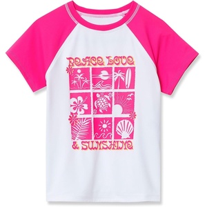 image:imageLands End Girls Graphic Mock Neck UPF 50 Sun Protection Rash GuardSunshinePinkWhite