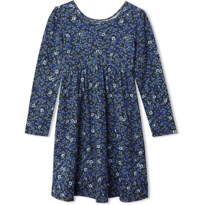 image:imageLands End Girls Long Sleeve Gathered Waist Jersey DressBlack Floral Leopard