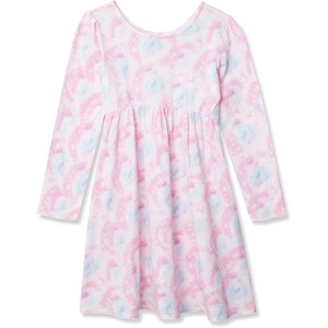 image:imageLands End Girls Long Sleeve Gathered Waist Jersey DressPink Watercolor Rainbow