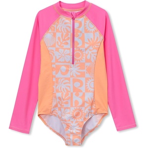 image:imageLands End Girls Long Sleeve Half Zip One Piece UPF 50 SwimsuitSurfOrange