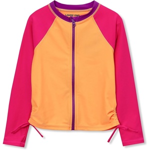 image:imageLands End Girls Long Sleeve Zip Front UPF 50 Rash GuardOrange PopPink Colorblock