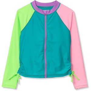 image:imageLands End Girls Long Sleeve Zip Front UPF 50 Rash GuardTealPinkGreen Colorblock