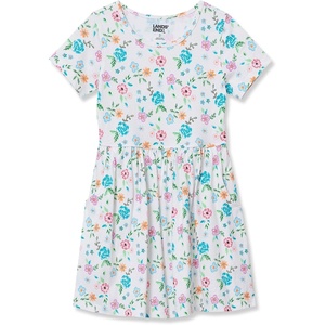 image:imageLands End Girls Short Sleeve Gathered Waist Jersey DressAntique Ivory Floral