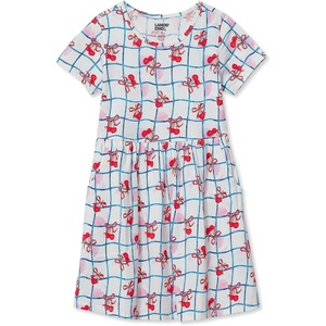image:imageLands End Girls Short Sleeve Gathered Waist Jersey DressCheckered CherriesPink