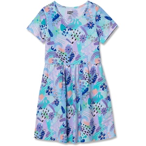image:imageLands End Girls Short Sleeve Gathered Waist Jersey DressDoodle PartyBlue