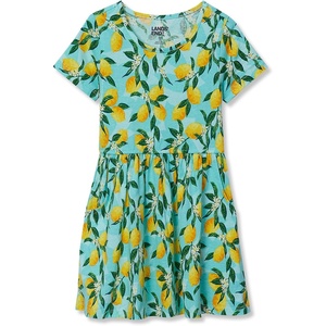 image:imageLands End Girls Short Sleeve Gathered Waist Jersey DressLemonsTurquoise