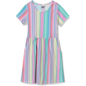 image:imageLands End Girls Short Sleeve Gathered Waist Jersey DressMulti Colorful Stripe