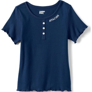 image:imageLands End Girls Short Sleeve Ribbed Henley TShirtDeep Sea Navy