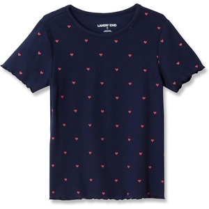 image:imageLands End Girls Short Sleeve Ribbed Henley TShirtDeep Sea Navy Mini Hearts