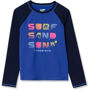 image:imageLands End Girls Slim Long Sleeve Mock Neck UPF 50 Swim Rash GuardSurf Sand SunBlue