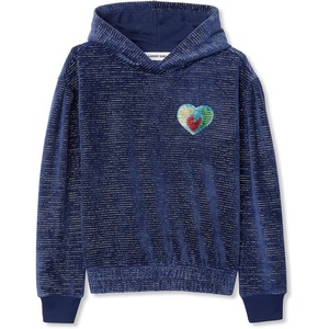 image:imageLands End Girls Velour Hoodie SweatshirtNavy Multi Hearts Stripe