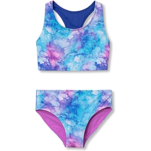 image:imageLands End Girls Wrap Front Bikini Swimsuit SetWatercolor PebblesOrchid
