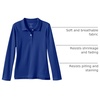 image:imageLands End School Uniform Girls Long Sleeve Feminine Fit Interlock Polo ShirtCobalt