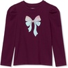 image:imageLands End Girls Long Sleeve Graphic Tee with Puff ShoulderGlitter BowPlum