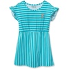 image:imageLands End Girls Short Sleeve Gathered Waist Tunic TopTeal Stripe Teddy Bear