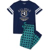 image:imageLands End Kids Short Sleeve Top and Jogger Bottom Pajama SetNavy All Star Plaid