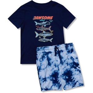 image:imageLands End Boys Short Sleeve Tee and Shorts Pajama SetSharksBlue Tie Dye