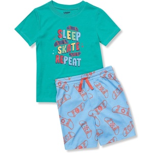 image:imageLands End Boys Short Sleeve Tee and Shorts Pajama SetSkateboardBaltic Teal