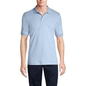 image:imageLands End Essentials Mens Long Sleeve All Day Comfort Polo Shirt  100 Cotton Wont Shrink Pill FadeBlue