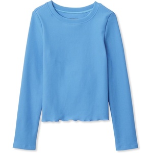 image:imageLands End Girls Active Long Sleeve Rib Knit TopSky Blue