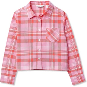 image:imageLands End Girls Flannel ShirtPinkRed Plaid