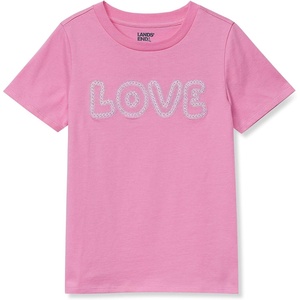 image:imageLands End Girls Graphic TeeEmbroidery LoveFuchsia Pink