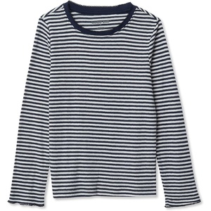 image:imageLands End Girls Long Sleeve Pointelle Knit ShirtNavyCream Ditsy Stripe