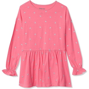 image:imageLands End Girls Long Sleeve Ruffle Tunic Top  Soft Cotton Flowy Fit Feminine Details Perfect for LayeringBright Pink Butterflies