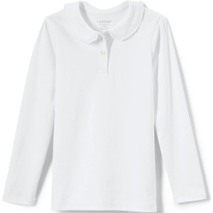 image:imageLands End Girls Long Sleeve Ruffled Peter Pan Collar Knit ShirtWhite