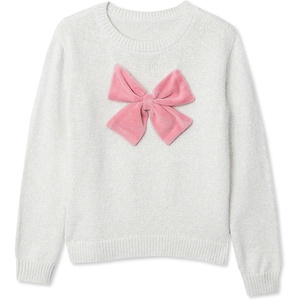 image:imageLands End Girls Meet and Greet Bow Knit SweaterIvoryMauve Bow